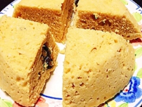 シリコンボウルで黄な粉＆レーズン蒸ケーキ